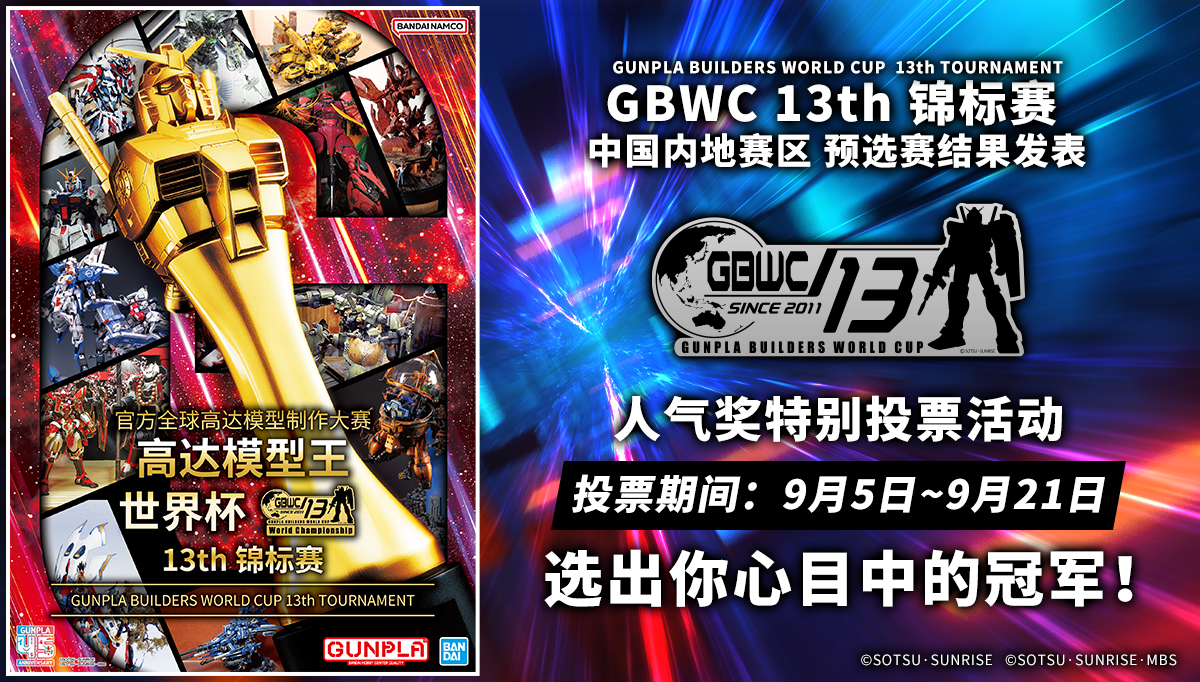 「高达模型王世界杯 13th 锦标赛」中国内地赛区 预选赛结果发表及人气奖投票活动开始
